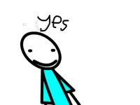 a stick figure with the word yes written on it