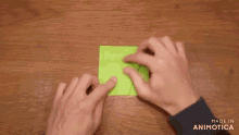 a person is holding a piece of green paper and the words made in animatica are visible