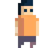 a pixel art illustration of a man in an orange shirt and black hair