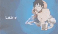 a cartoon of luffy from one piece flying through the air .