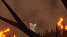 a cartoon drawing of a cat with blue eyes and red stripes on its face .