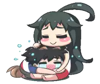 a cartoon drawing of a girl hugging a boy