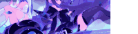 a purple and pink animated background with a person in a bikini