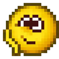 a pixel art illustration of a smiley face with a question mark on it 's face