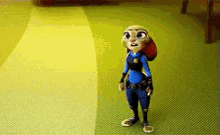 a cartoon rabbit is standing on a green floor .