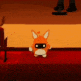 a cartoon fox is standing on a red carpet in a video game .