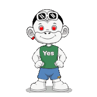 a cartoon character is wearing a yes shirt