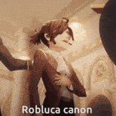 a cartoon character is standing in a room with the words robluca canon written on the bottom
