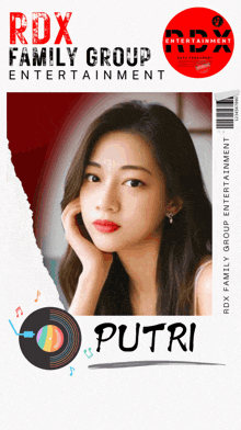 a poster for rdx family group entertainment has a picture of putri on it