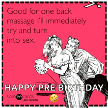 a happy pre birthday greeting card with a man and woman