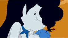a cartoon character with long black hair is kissing another cartoon character