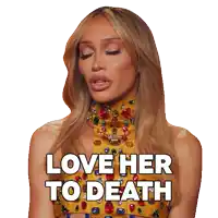 a sticker of a woman with the words love her to death on it