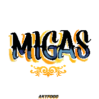 a logo for akyfood shows the word migas in blue