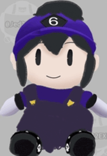 a stuffed toy with a purple hat and a number 6 on it