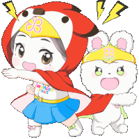 a girl in a wonder fools shirt is standing next to a white bear
