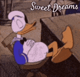 a picture of donald duck with the words sweet dreams written below him