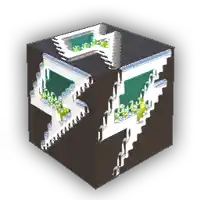 a black and white cube with a green and white design