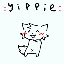 a black and white drawing of a fox with the word yippie written above it .