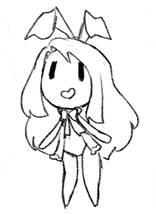 a black and white drawing of a little girl with long hair and bunny ears