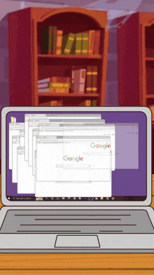 a cartoon drawing of a laptop with a google search bar on the screen