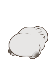 a cartoon drawing of a small gray animal with a big belly .