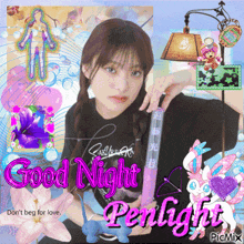 a picture of a girl with the words " good night penlight " on it