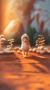 a peanut in a peanut shell is walking on a wooden surface