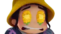 a girl with corn on the cob in her eyes