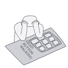 a drawing of a person covering their face while looking at a dead button walking poster