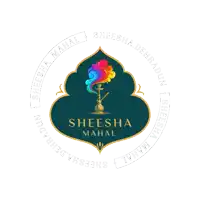 a logo for sheesha mahal shows a hookah with smoke coming out of it