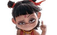 a little girl with a g on her forehead is giving a thumbs up