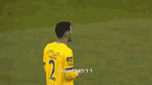 a soccer player wearing a yellow jersey with the number 20 on it
