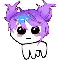 a pixel art drawing of a girl with purple hair and a tooth