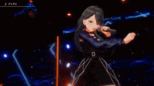 a girl in a black dress is singing into a microphone in front of a stage
