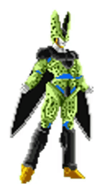 a pixel art of a cell from dragon ball z with a blue aura around him
