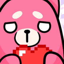 a pink teddy bear is holding a red heart
