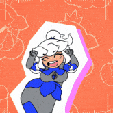 a cartoon drawing of a girl in a blue and silver outfit
