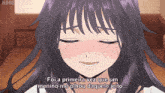 a girl with purple hair is smiling and says " foi a primeira vez que um menino me olhou daquele jeito ... "