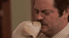 Ron Swanson Kisses Dog GIF - Kisses Dog Cute GIFs