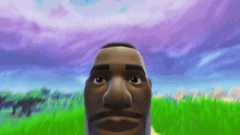 a cartoon character with a beard is standing in a field