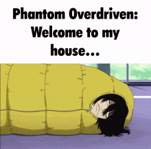 a sleeping bag with the words phantom overdriven welcome to my house on it