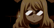 a close up of a blonde anime girl wearing sunglasses
