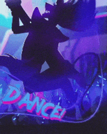 a silhouette of a person dancing with the word dance behind them