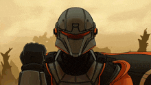 a cartoon drawing of a soldier with the letter a on the helmet