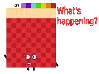 a red square with a face and the words what 's happening next to it