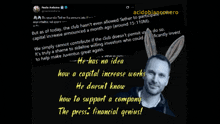 a man wearing bunny ears is featured on a black background