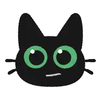 a black cat with green eyes is making a silly face