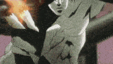 a black and white drawing of a man holding a flame