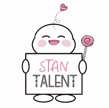 a cartoon character is holding a sign that says " stan impact "