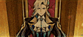 a man in a suit and tie is sitting in a chair with a crown on it